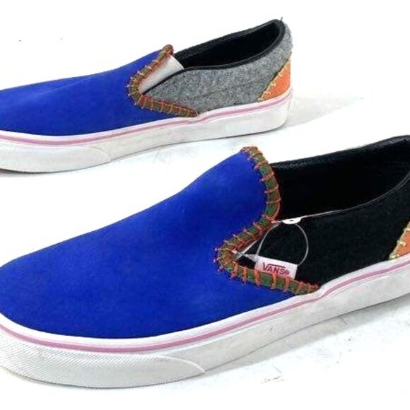 NWT Vans 'Off The Wall' Women's 8.5-Men's 7 Blue Multicolor Block Suede Loafers - Picture 3 of 6